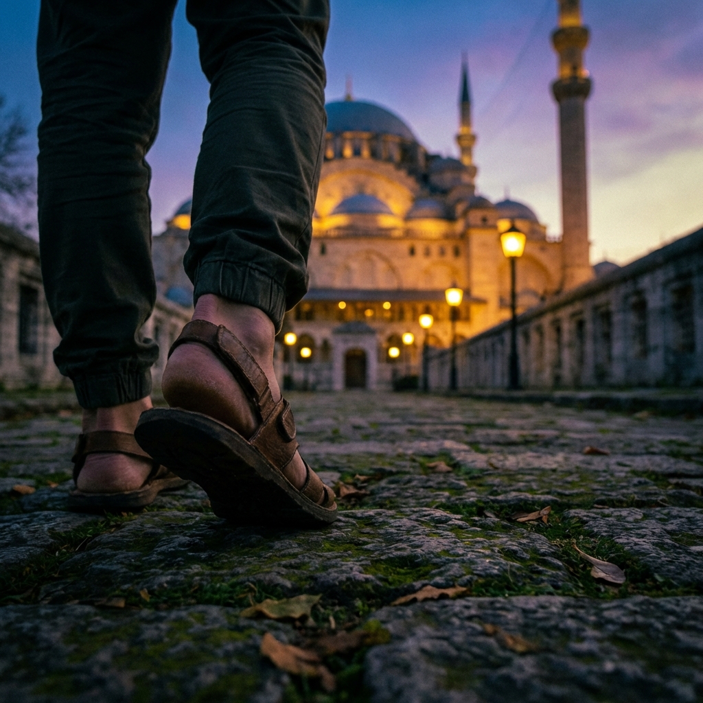 Walking towards a mosque
